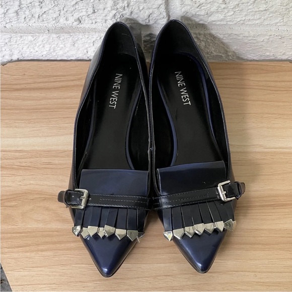 NINE WEST Pointed Tassel Flats Shoes Women's 7 Toe Loafers Blue Patent Leather - Picture 10 of 15